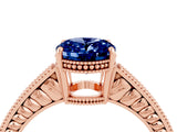Rose gold Oval Cut Blue Sapphire Engagement Ring with Milgrain Channel Set Band and Prong Setting_4