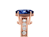 Rose gold Oval Cut Blue Sapphire Engagement Ring with Milgrain Channel Set Band and Prong Setting_5