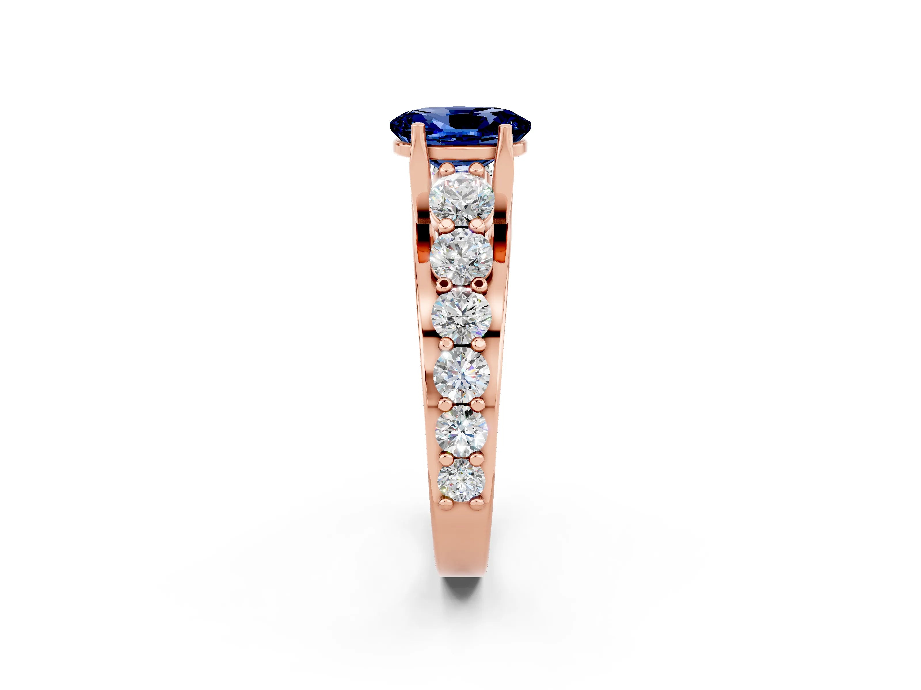 Rose gold Oval Cut Blue Sapphire Engagement Ring with Pavé Band and Four-Prong Setting_2