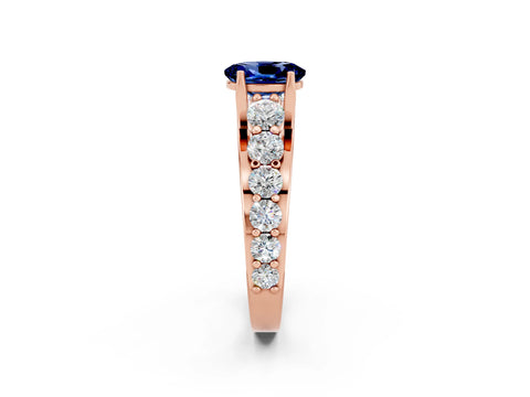 Rose gold Oval Cut Blue Sapphire Engagement Ring with Pavé Band and Four-Prong Setting_2