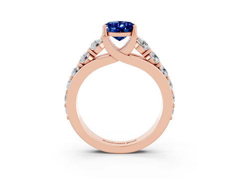 Rose gold Oval Cut Blue Sapphire Engagement Ring with Pavé Band and Four-Prong Setting_3