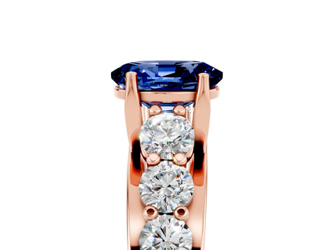 Rose gold Oval Cut Blue Sapphire Engagement Ring with Pavé Band and Four-Prong Setting_5