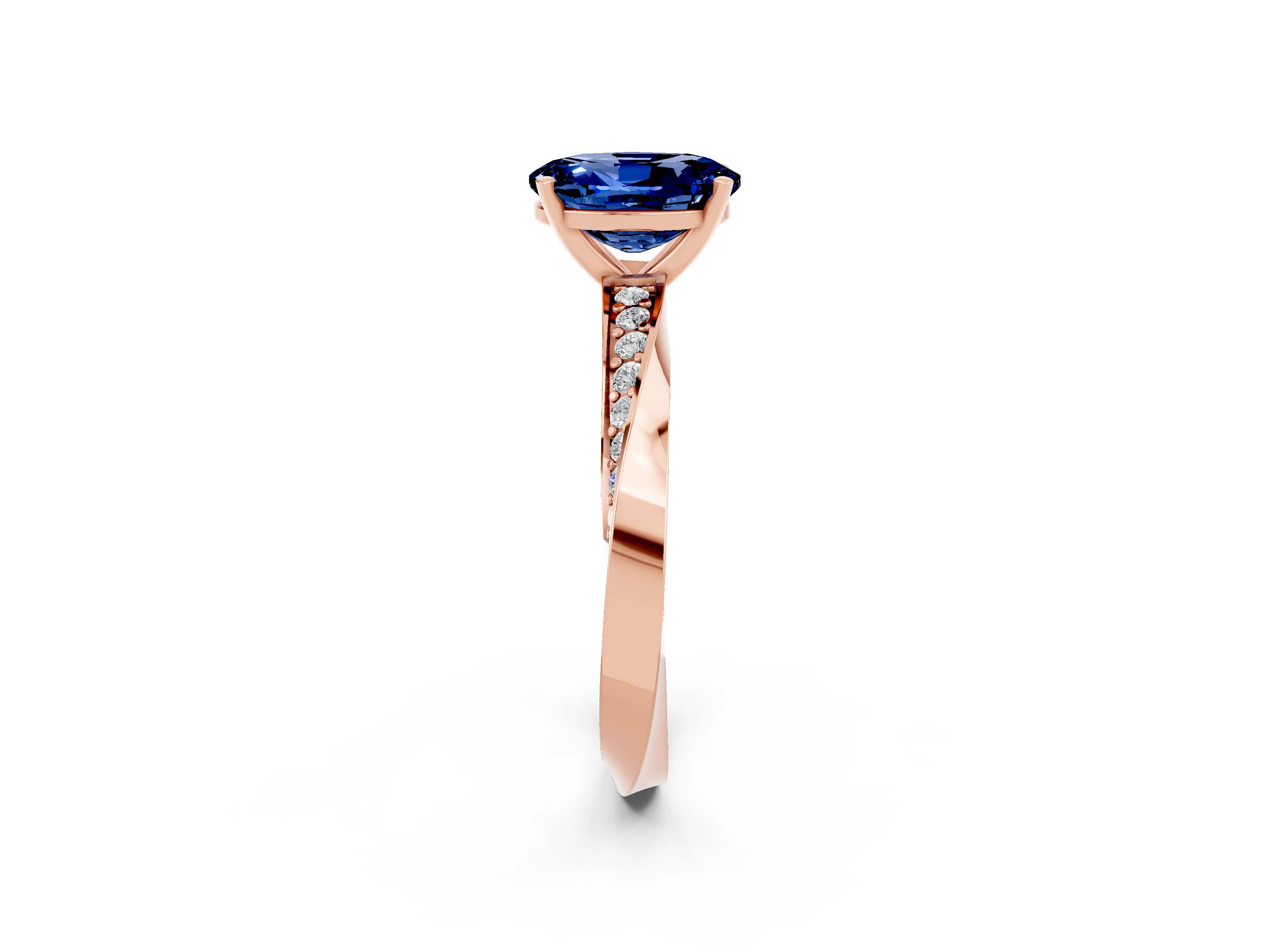 Rose gold Oval Cut Blue Sapphire Engagement Ring with Side Stone Accents and Four-Prong Setting_29