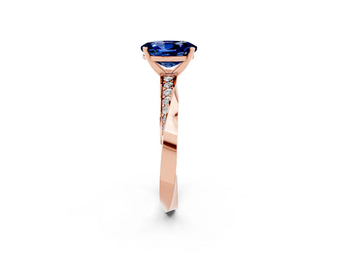 Rose gold Oval Cut Blue Sapphire Engagement Ring with Side Stone Accents and Four-Prong Setting_29