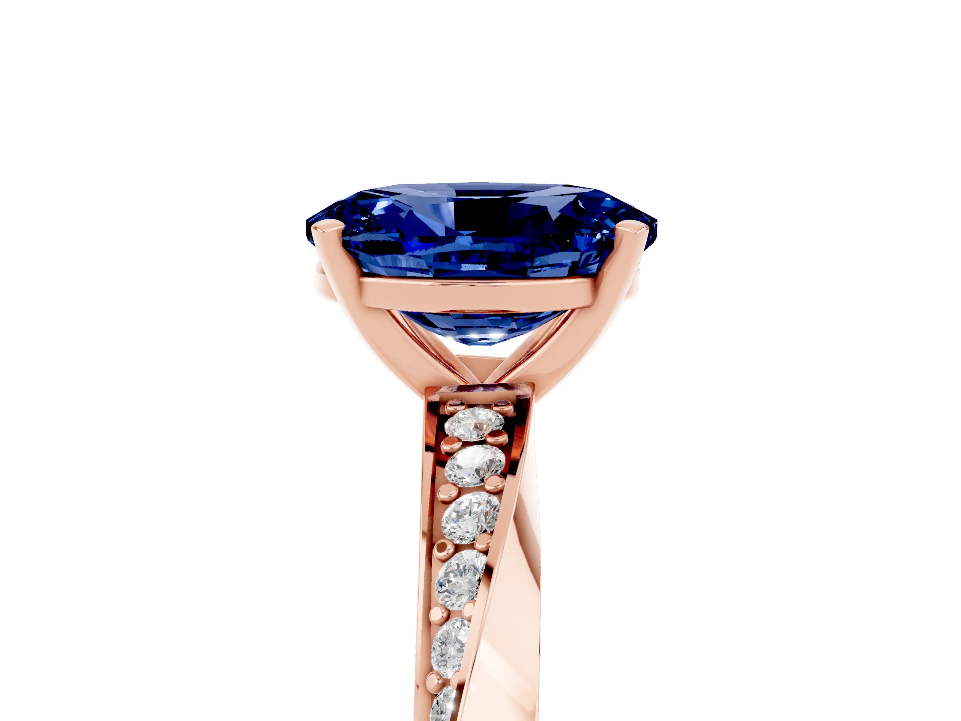 Rose gold Oval Cut Blue Sapphire Engagement Ring with Side Stone Accents and Four-Prong Setting_32