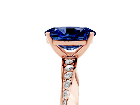 Rose gold Oval Cut Blue Sapphire Engagement Ring with Side Stone Accents and Four-Prong Setting_32