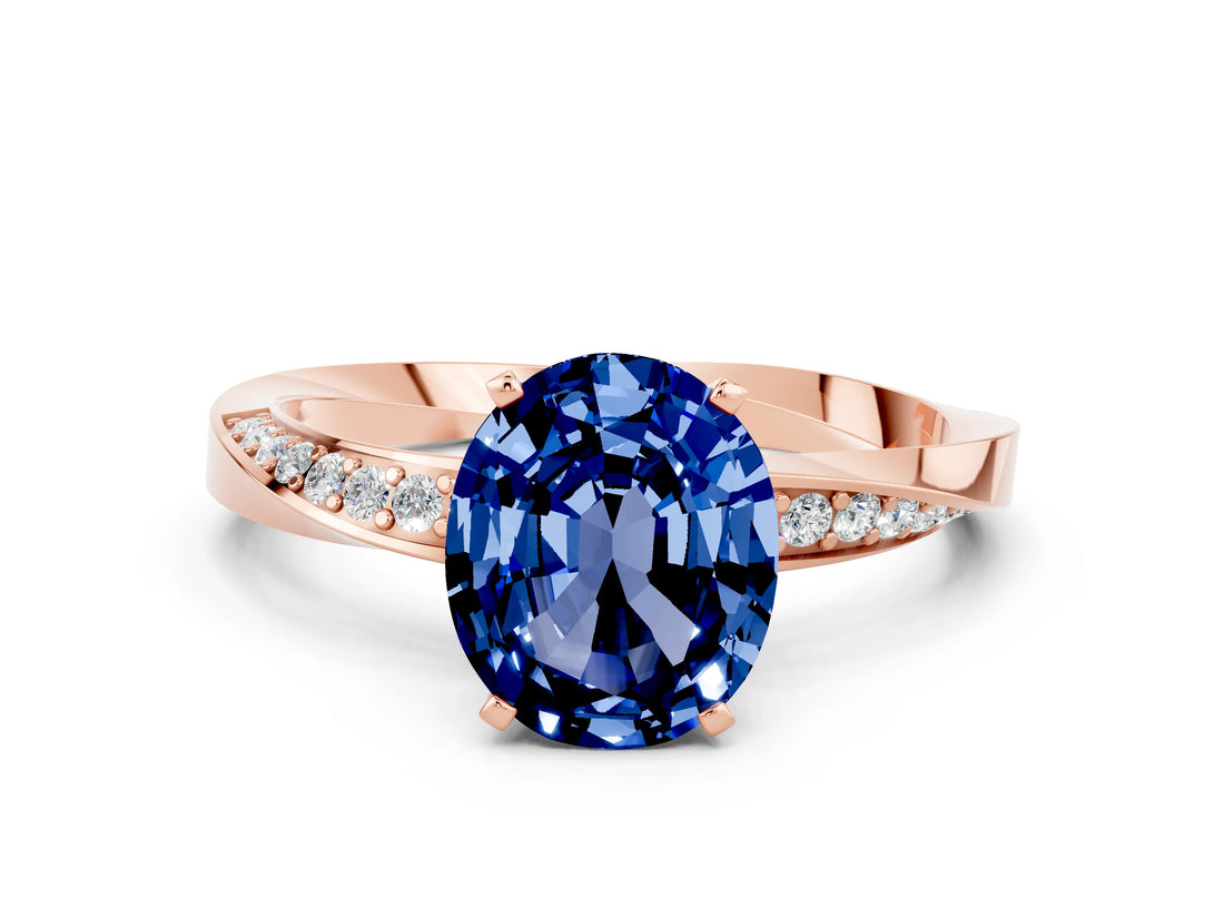 Rose gold Oval Cut Blue Sapphire Engagement Ring with Side Stone Accents and Four-Prong Setting_60