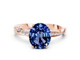 Rose gold Oval Cut Blue Sapphire Engagement Ring with Side Stone Accents and Four-Prong Setting_60