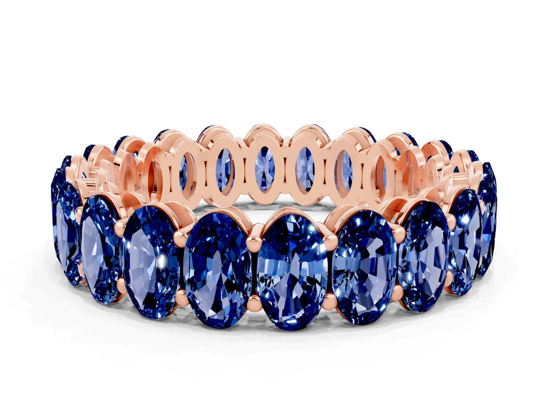 Rose gold Oval Cut Blue Sapphire Eternity Band with Shared Prong Setting