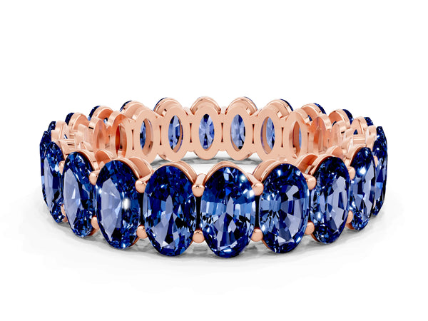 Rose gold Oval Cut Blue Sapphire Eternity Band with Shared Prong Setting