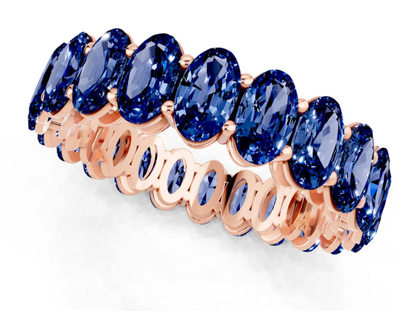 Rose gold Oval Cut Blue Sapphire Eternity Band with Shared Prong Setting