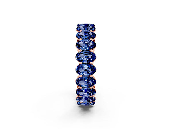 Rose gold Oval Cut Blue Sapphire Eternity Band with Shared Prong Setting