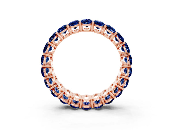 Rose gold Oval Cut Blue Sapphire Eternity Band with Shared Prong Setting