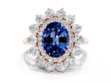 Rose gold Oval Cut Blue Sapphire Floral Double Halo Engagement Ring with Prong Setting_79