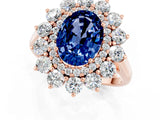 Rose gold Oval Cut Blue Sapphire Floral Double Halo Engagement Ring with Prong Setting_80