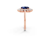 Rose gold Oval Cut Blue Sapphire Floral Double Halo Engagement Ring with Prong Setting_81