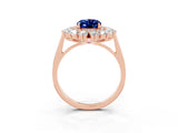 Rose gold Oval Cut Blue Sapphire Floral Double Halo Engagement Ring with Prong Setting_82