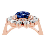 Rose gold Oval Cut Blue Sapphire Floral Double Halo Engagement Ring with Prong Setting_83