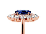 Rose gold Oval Cut Blue Sapphire Floral Double Halo Engagement Ring with Prong Setting_84