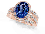 Rose gold Oval Cut Blue Sapphire Halo Ring with Round Split Shank and Prong Setting_49