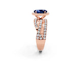 Rose gold Oval Cut Blue Sapphire Halo Ring with Round Split Shank and Prong Setting_50