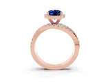 Rose gold Oval Cut Blue Sapphire Halo Ring with Round Split Shank and Prong Setting_51