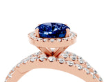 Rose gold Oval Cut Blue Sapphire Halo Ring with Round Split Shank and Prong Setting_52