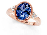 Rose gold Oval Cut Blue Sapphire Halo Ring with Tapered Band and Four-Prong Setting_1