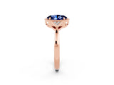 Rose gold Oval Cut Blue Sapphire Halo Ring with Tapered Band and Four-Prong Setting_2
