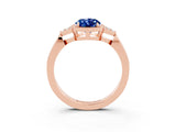 Rose gold Oval Cut Blue Sapphire Halo Ring with Tapered Band and Four-Prong Setting_3