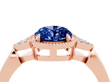 Rose gold Oval Cut Blue Sapphire Halo Ring with Tapered Band and Four-Prong Setting_4