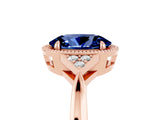 Rose gold Oval Cut Blue Sapphire Halo Ring with Tapered Band and Four-Prong Setting_5