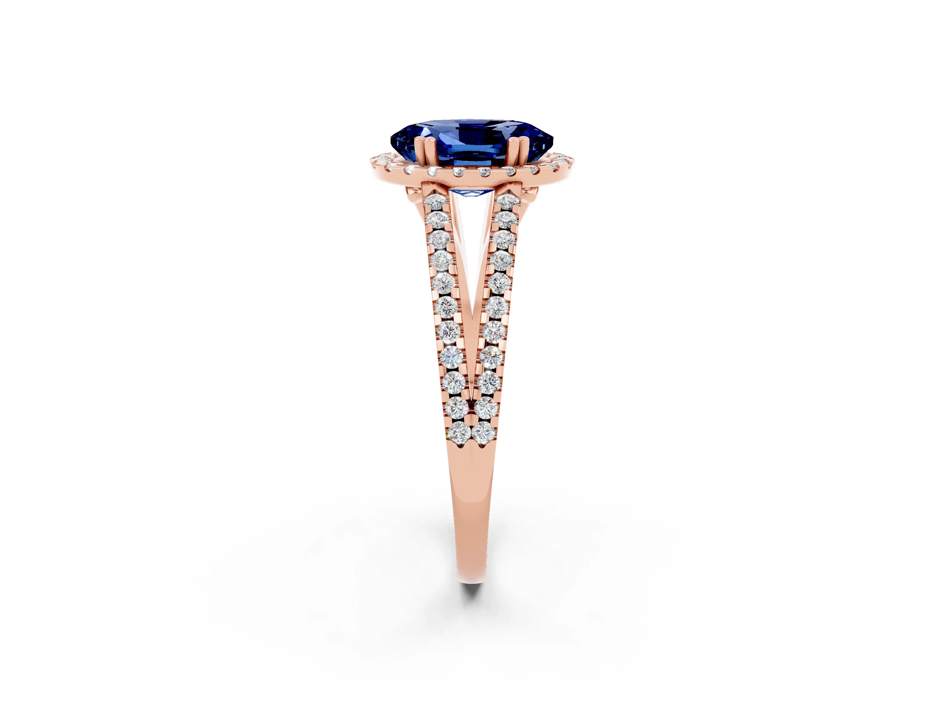 Rose gold Oval Cut Blue Sapphire Halo Split Shank Engagement Ring_14
