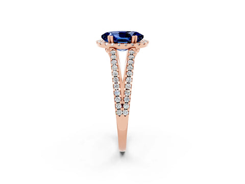 Rose gold Oval Cut Blue Sapphire Halo Split Shank Engagement Ring_14