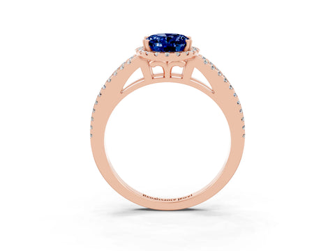 Rose gold Oval Cut Blue Sapphire Halo Split Shank Engagement Ring_15