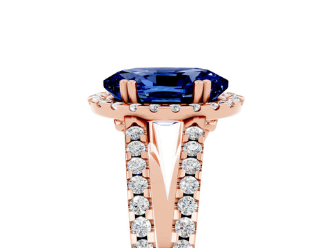 Rose gold Oval Cut Blue Sapphire Halo Split Shank Engagement Ring_17