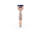 Rose gold Oval Cut Blue Sapphire Halo Twist Band Solitaire Prong Setting Ring_2