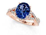 Rose gold Oval Cut Blue Sapphire  Halo Twist Band Solitaire Prong Setting Ring_25