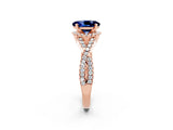 Rose gold Oval Cut Blue Sapphire  Halo Twist Band Solitaire Prong Setting Ring_26