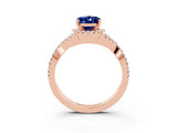 Rose gold Oval Cut Blue Sapphire  Halo Twist Band Solitaire Prong Setting Ring_27