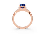 Rose gold Oval Cut Blue Sapphire Halo Twist Band Solitaire Prong Setting Ring_3