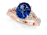 Rose gold Oval Cut Blue Sapphire  Halo Twist Band Solitaire Prong Setting Ring_43