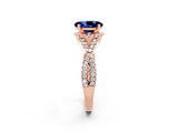 Rose gold Oval Cut Blue Sapphire  Halo Twist Band Solitaire Prong Setting Ring_44