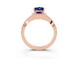 Rose gold Oval Cut Blue Sapphire  Halo Twist Band Solitaire Prong Setting Ring_45