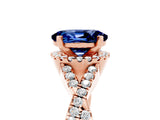 Rose gold Oval Cut Blue Sapphire  Halo Twist Band Solitaire Prong Setting Ring_47