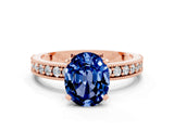 Rose gold Oval Cut Blue Sapphire Milgrain Pavé Engagement Ring with Four-Prong Setting_12