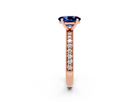 Rose gold Oval Cut Blue Sapphire Milgrain Pavé Engagement Ring with Four-Prong Setting_14