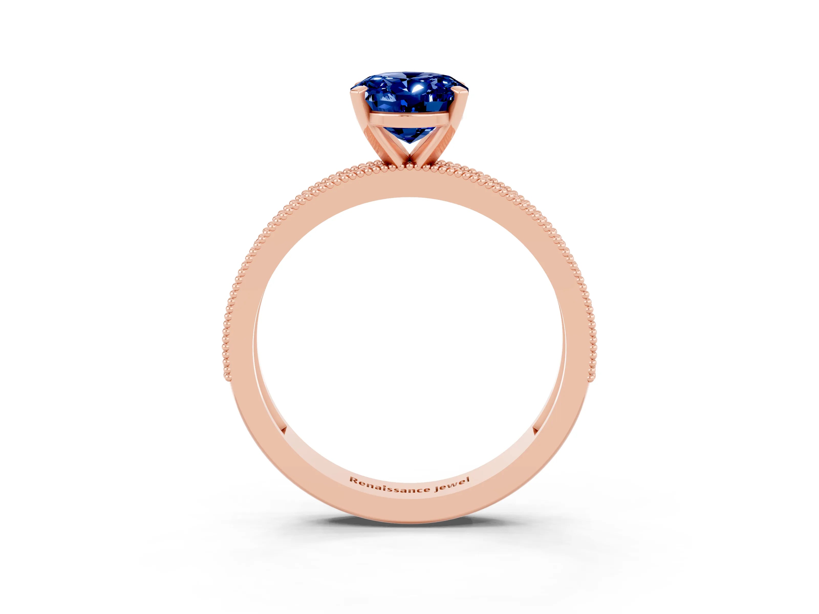 Rose gold Oval Cut Blue Sapphire Milgrain Pavé Engagement Ring with Four-Prong Setting_15