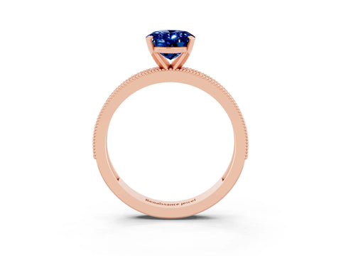 Rose gold Oval Cut Blue Sapphire Milgrain Pavé Engagement Ring with Four-Prong Setting_15