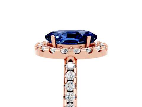 Rose gold Oval Cut Blue Sapphire Pavé Halo Ring with Four-Prong Setting_17